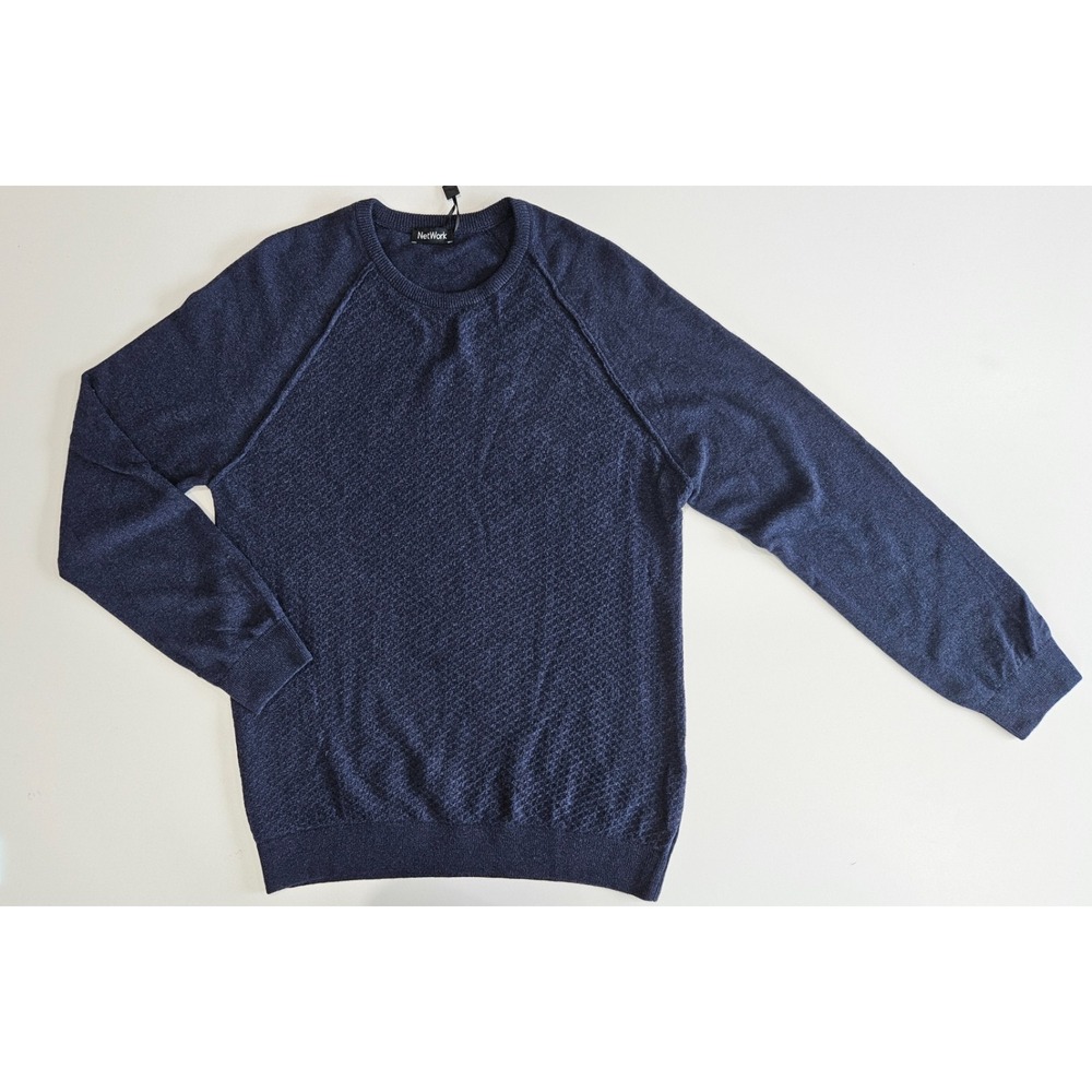 NetWork Turkey Luxury Mens L Wool Cashmere Sweater NWT Blue Texture Exposed Seam